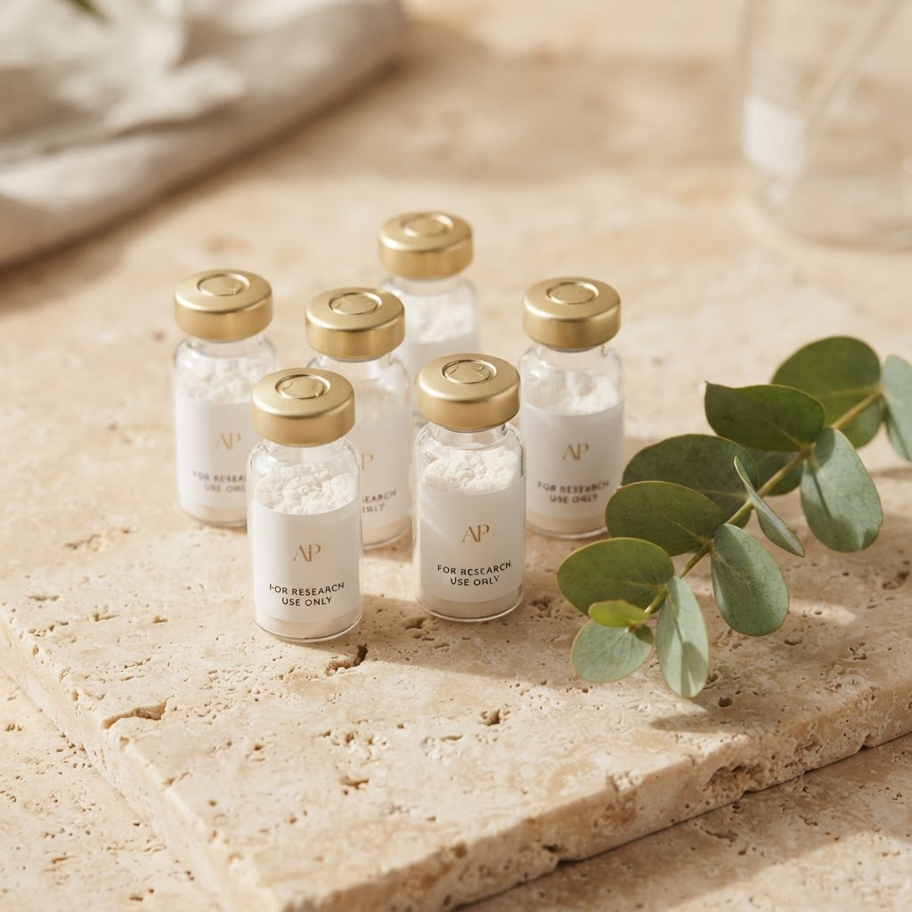 Premium Allpointe Bio Research research peptide vials on a stone surface